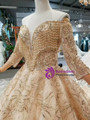 Shop 2019 Long & Short Champagne Gold Tulle Sequins Off The Shoulder Beading Wedding Dress With Factory Price From Kemedress