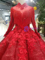 Shop 2019 Long & Short Red Ball Gown High Neck Long Sleeve Appliques Floor Length Wedding Dress With Factory Price From Kemedress