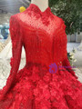 Shop 2019 Long & Short Red Ball Gown High Neck Long Sleeve Appliques Floor Length Wedding Dress With Factory Price From Kemedress