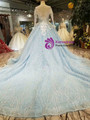 Shop 2019 Long & Short Blue Ball Gown Tulle Sequins Bling Bling Lace Appliques Long Sleeve Wedding Dress With Factory Price From Kemedress