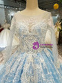 Shop 2019 Long & Short Blue Ball Gown Tulle Sequins Bling Bling Lace Appliques Long Sleeve Wedding Dress With Factory Price From Kemedress