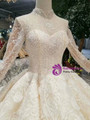 Shop 2019 Long & Short Champagne Ball Gown Lace Tulle Long Sleeve High Neck Weddign Dress With Beading With Factory Price From Kemedress