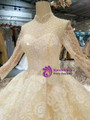 Shop 2019 Long & Short Champagne Ball Gown Lace Tulle Long Sleeve High Neck Weddign Dress With Beading With Factory Price From Kemedress
