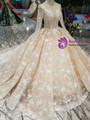 Shop 2019 Long & Short Champagne Ball Gown Lace V-neck Long Sleeve Appliques Wedding Dress With Beading With Factory Price From Kemedress