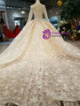 Shop 2019 Long & Short Champagne Ball Gown Lace V-neck Long Sleeve Appliques Wedding Dress With Beading With Factory Price From Kemedress