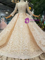 Shop 2019 Long & Short Champagne Ball Gown Lace Sequins Square Long Sleeve Wedding Dress With Factory Price From Kemedress