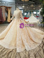 Shop 2019 Long & Short Champagne Ball Gown Lace Sequins Square Long Sleeve Wedding Dress With Factory Price From Kemedress