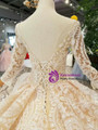 Shop 2019 Long & Short Champagne Ball Gown Lace Sequins Square Long Sleeve Wedding Dress With Factory Price From Kemedress