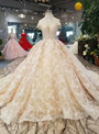 Shop 2019 Long & Short Champagne Ball Gown Lace Appliques Off The Shoulder Wedding Dress With Beading With Factory Price From Kemedress