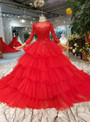 Shop 2019 Long & Short Red Ball Gown Tulle Long Sleeve Appliques Wedding Dress With Beading With Factory Price From Kemedress