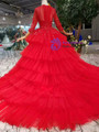 Shop 2019 Long & Short Red Ball Gown Tulle Long Sleeve Appliques Wedding Dress With Beading With Factory Price From Kemedress