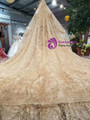 Shop 2019 Long & Short Champagne Gold Tulle Sequins Embroidery Off The Shoulder Wedding Dress With Long Train With Factory Price From Kemedress