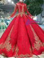 Shop 2019 Long & Short Red Ball Gown High Neck Backless Long Sleeve Sequins Appliques Wedding Dress With Factory Price From Kemedress
