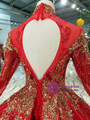 Shop 2019 Long & Short Red Ball Gown High Neck Backless Long Sleeve Sequins Appliques Wedding Dress With Factory Price From Kemedress