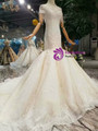 Shop 2019 Long & Short Light Champagne Mermaid Tulle Sequins Cap Sleeve Backless Beading Wedding Dress With Factory Price From Kemedress
