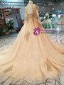 Shop 2019 Long & Short Champagne Tulle High Neck Long Sleeve Backless Weding Dress With Beading With Factory Price From Kemedress