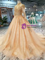 Shop 2019 Long & Short Champagne Tulle High Neck Long Sleeve Backless Weding Dress With Beading With Factory Price From Kemedress