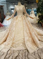 Shop 2019 Long & Short Champagne Ball Gown Lace Sequins Long Sleeve Wedding Dress With Train With Factory Price From Kemedress