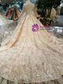 Shop 2019 Long & Short Champagne Ball Gown Lace Sequins Long Sleeve Wedding Dress With Train With Factory Price From Kemedress