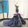 Shop 2019 Long & Short Navy Blue Mermaid Tulle Lace Appliques V-neck Backless Prom Dress With Factory Price From Kemedress