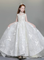 Shop 2019 Long & Short In Stock:Ship in 48 Hours White Ball Gown V-neck Backless Lace Flower Girl Dress With Crystal With Factory Price From Kemedress