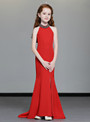 Shop 2019 Long & Short In Stock:Ship in 48 Hours Red mermaid Satin Halter Flower Girl Dress With Factory Price From Kemedress