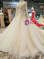Shop 2019 Long & Short Chamapgne Ball Gown Tulle Sequins Appliques Backless Long Sleeve Wedding Dress With Factory Price From Kemedress