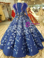 Shop 2019 Long & Short Blue Ball Gown Lace Scoop Long Sleeve Wedding Dress With Feather With Factory Price From Kemedress