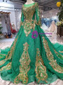 Shop 2019 Long & Short Emerald Green Ball Gown Tulle Sequins Appliques Long Sleeve Wedding Dress With Train With Factory Price From Kemedress