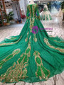 Shop 2019 Long & Short Emerald Green Ball Gown Tulle Sequins Appliques Long Sleeve Wedding Dress With Train With Factory Price From Kemedress