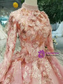Shop 2019 Long & Short Pink Ball Gown High Neck Long Sleeve Appliques Beading Wedding Dress  With Factory Price From Kemedress