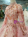 Shop 2019 Long & Short Pink Ball Gown High Neck Long Sleeve Appliques Beading Wedding Dress  With Factory Price From Kemedress