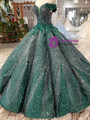 Shop 2019 Long & Short Dark Green Ball Gown Sequins Off The Shoulder Appliques Wedding Dress With Factory Price From Kemedress