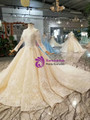 Shop 2019 Long & Short Chamapgne Ball Gown Tulle Lace High Neck Long Sleeve Wedding Dress With Factory Price From Kemedress