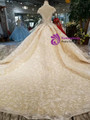 Shop 2019 Long & Short Champagne Ball Gown High Neck Backless Cap Sleeve Beaidng Wedding Dress With Factory Price From Kemedress