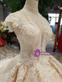 Shop 2019 Long & Short Champagne Ball Gown High Neck Backless Cap Sleeve Beaidng Wedding Dress With Factory Price From Kemedress