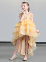 Shop 2019 Long & Short In Stock:Ship in 48 Hours High Neck Hi Lo Orange Tulle Flower Girl Dress With Crystal With Factory Price From Kemedress