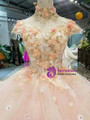 Shop 2019 Long & Short Pink Ball Gown Tulle High Neck Cap Sleeve Backless Appliques Wedding Dress With Factory Price From Kemedress