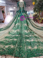 Shop 2019 Long & Short Green Ball Gown Tulle Sequins Bateau Long Sleeve Appliques Wedding Dress With Factory Price From Kemedress