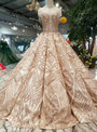 Shop 2019 Long & Short Gold Ball Gown Sequins High Neck Backless Beading Floor Length Wedding Dress With Factory Price From Kemedress