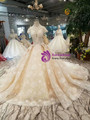 Shop 2019 Long & Short Champagne Ball Gown Lace High Neck Backless Cap Sleeve Wedding Dress With Beading With Factory Price From Kemedress