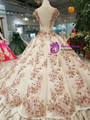 Shop 2019 Long & Short Champagne Ball Gown Sequins Pink Appliques High Neck Cap Sleeve Wedding Dress With Factory Price From Kemedress
