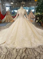 Shop 2019 Long & Short Champagne Ball Gown Tulle Sequins Long Sleeve Appliques Beading Wedding Dress With Factory Price From Kemedress