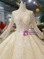 Shop 2019 Long & Short Champagne Ball Gown Tulle Sequins Long Sleeve Appliques Beading Wedding Dress With Factory Price From Kemedress