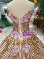 Shop 2019 Long & Short Purple Ball Gown Sequins Appliques Gold Sequins Appliques Off The Shoulder Wedding Dress With Factory Price From Kemedress