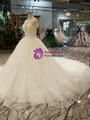 Shop 2019 Long & Short Light Champagne Ball Gown Sequins Cap Sleeve Backlees Applique Wedding Dress With Factory Price From Kemedress