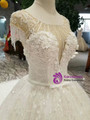 Shop 2019 Long & Short Light Champagne Ball Gown Sequins Cap Sleeve Backlees Applique Wedding Dress With Factory Price From Kemedress