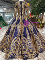 Shop 2019 Long & Short Blue Ball Gown Sequins Gold Sequins Appliuqes Long Sleeve Wedding Dress With Factory Price From Kemedress