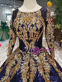 Shop 2019 Long & Short Blue Ball Gown Sequins Gold Sequins Appliuqes Long Sleeve Wedding Dress With Factory Price From Kemedress