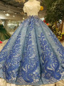 Shop 2019 Long & Short Blue Ball Gown Sequins Off The Shoulder Appliques Wedding Dress With Beading  With Factory Price From Kemedress